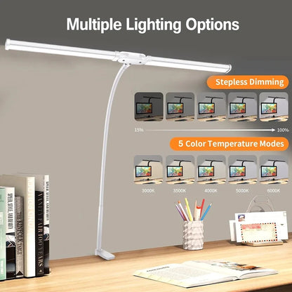 LED-Schreibtischlampe, Doppel-/Einzelkopf-Architekt-Schreibtischlampen, Büro, augenschonende Schreibtischleuchte, stufenlos dimmbar, verstellbare Schwanenhalslampe So ist Leben