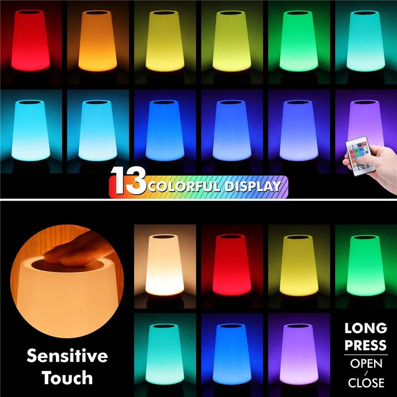 Nachtlicht mit 13 Farbwechseln, RGB-Fernbedienung, Touch-dimmbare Lampe, tragbare Tisch-Nachttischlampen, wiederaufladbare USB-Nachtlampe So ist Leben