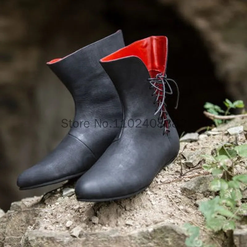 Herren Pu Lederschuhe Mittelalter Stiefeletten Larp Victorian Renaissance Bandage mittelalter lichen Ritter Cosplay Kostüm Karneval Party So ist Leben