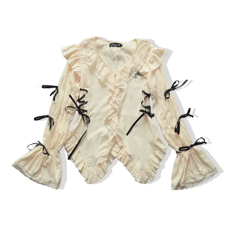 Karrram Y2K Ästhetik Spitze Hemd Grunge Gothic unregelmäßige Blusen Fee Harajuku Bandage Shirt Vintage Lolita Kleidung Einkaufs zentrum Goth - So ist Leben
