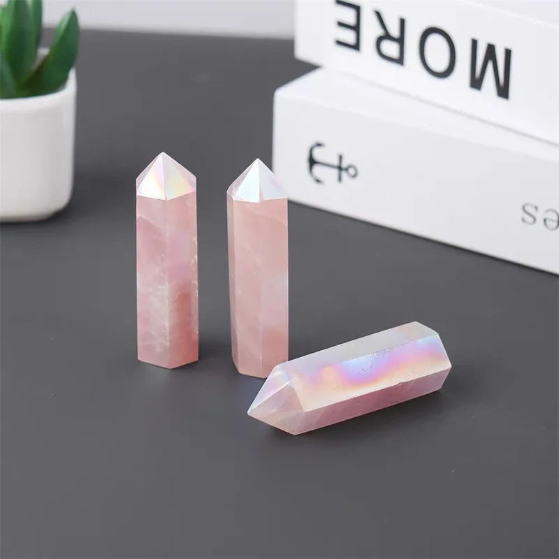1PC Natürliche Aura Rosenquarz Kristall Punkt Zauberstab Heilstein Energie Quarz Hause Dekoration Reiki Poliert Stein Chakra Turm So ist Leben