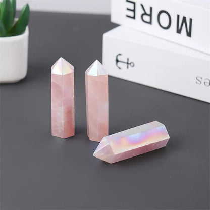1PC Natürliche Aura Rosenquarz Kristall Punkt Zauberstab Heilstein Energie Quarz Hause Dekoration Reiki Poliert Stein Chakra Turm So ist Leben