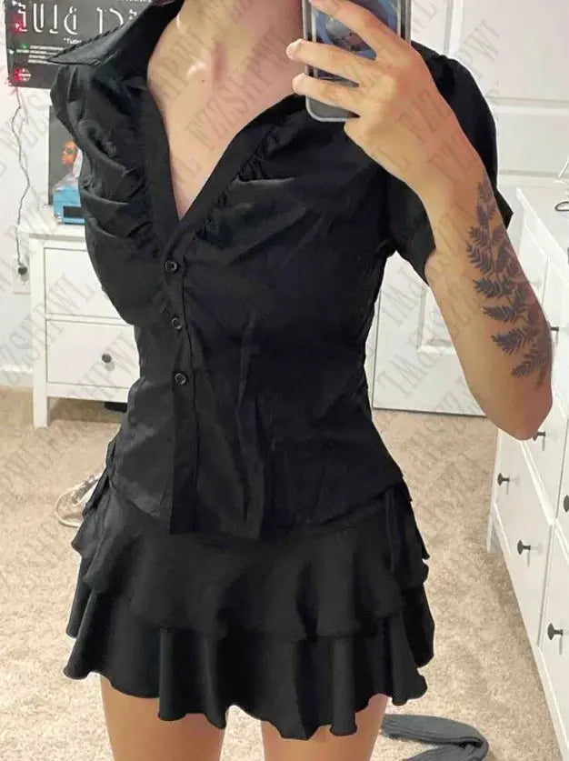 Vintage Ästhetische Frauen Persönlichkeit Y2K Schlanke Kleidung Mode Shirts Harajuku Kurzarm Tops Weibliche Heiße Klassische Casual Tee - So ist Leben