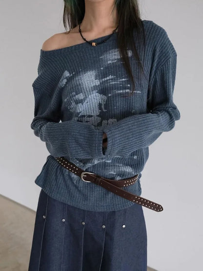 Herbst Harajuku Frauen Druck Tees Vintage Streetwear Grunge Skew Kragen Tops Y2k Ästhetischen Lose Beiläufige Hiphop Vintage Tops So ist Leben