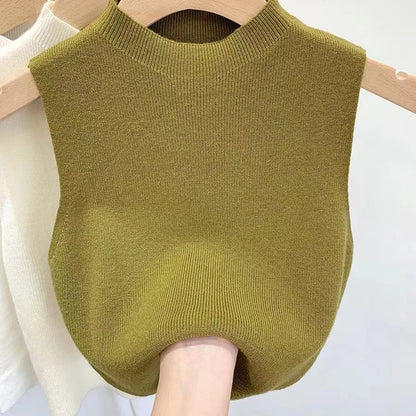 Frauen gestrickt Tank Top Sommer Herbst schlanken Pullover kurze ärmellose solide Frühling Herbst Pullover Pullover 2024 ärmellose Weste So ist Leben