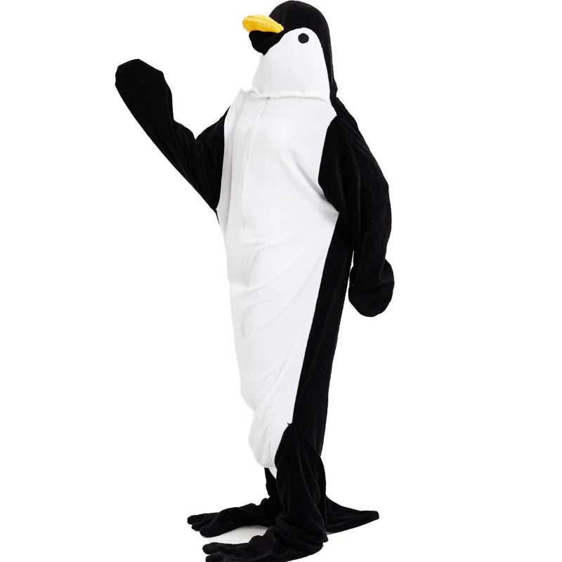 Neue Pinguin Plüsch einteilige Pyjamas Flanell Cartoon einteilige Pyjamas Halloween Tier Leistung Hause Kleidung So ist Leben