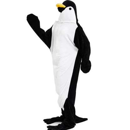Neue Pinguin Plüsch einteilige Pyjamas Flanell Cartoon einteilige Pyjamas Halloween Tier Leistung Hause Kleidung So ist Leben