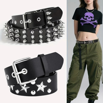 Neuer Stil Nieten-Schwarz-Punk-Stil-Gürtel mit Nadelschnalle, vielseitig und hochwertig für Frauen, Y2k-Gürtel, Denim-Gürtel für Männer und Frauen So ist Leben