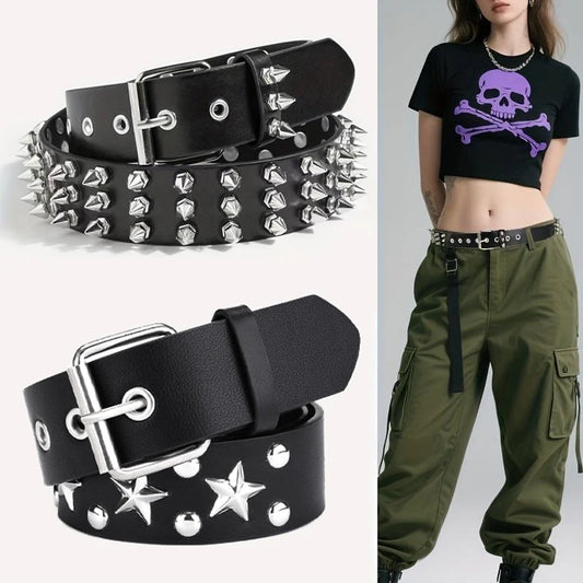 Neuer Stil Nieten-Schwarz-Punk-Stil-Gürtel mit Nadelschnalle, vielseitig und hochwertig für Frauen, Y2k-Gürtel, Denim-Gürtel für Männer und Frauen So ist Leben