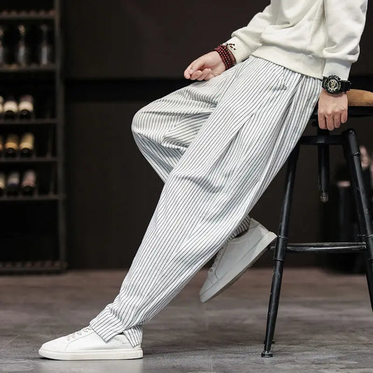 Männer Frühling und Sommer Neue Vier-saison Plus Lose Harem Hosen Trendy Casual Gestreiften Garderobe Hosen Sport Hosen So ist Leben