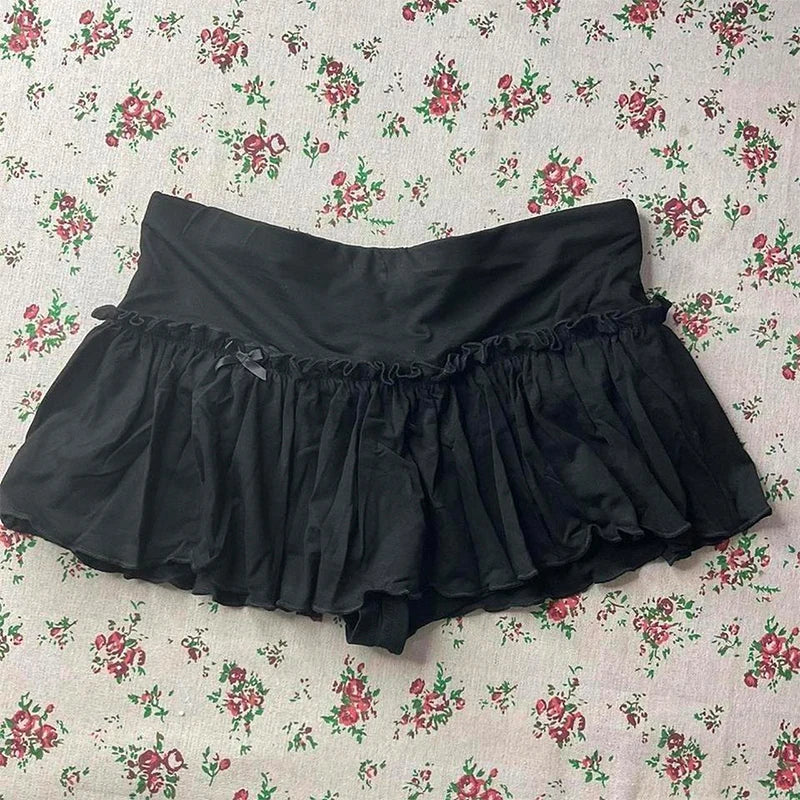 Kawaii Damen Miniröcke Einfarbig Y2k Punk Sexy Slim Streetwear Bogen Faltenrock Emo Mädchen Gothic Damen Kleidung Vintage So ist Leben
