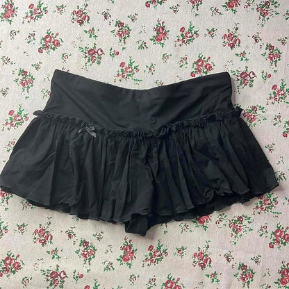 Kawaii Damen Miniröcke Einfarbig Y2k Punk Sexy Slim Streetwear Bogen Faltenrock Emo Mädchen Gothic Damen Kleidung Vintage So ist Leben