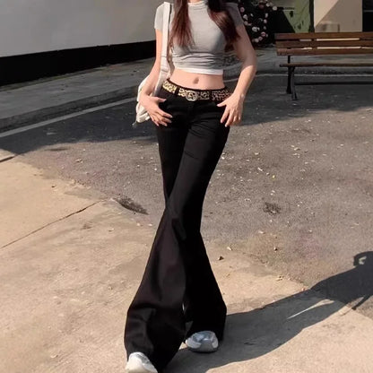 High-Waist Schlaghose für Damen, Frühling-Sommer Neuer Stil, Amerikanischer Retro-Look, Weiße Spicy Girl Micro Flared Jeans im Koreanischen Stil So ist Leben