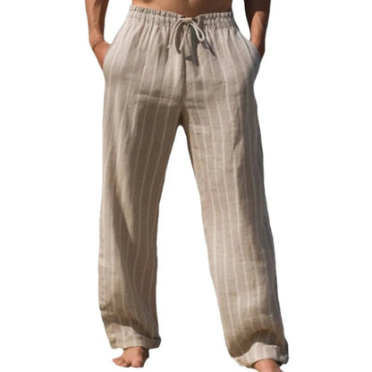 Tägliche Freizeit Herren Lose Gerade Hosen Vintage Kordelzug Gestreiften Leinen Hosen Männer Sommer Outdoor Casual Atmungsaktive Hose So ist Leben