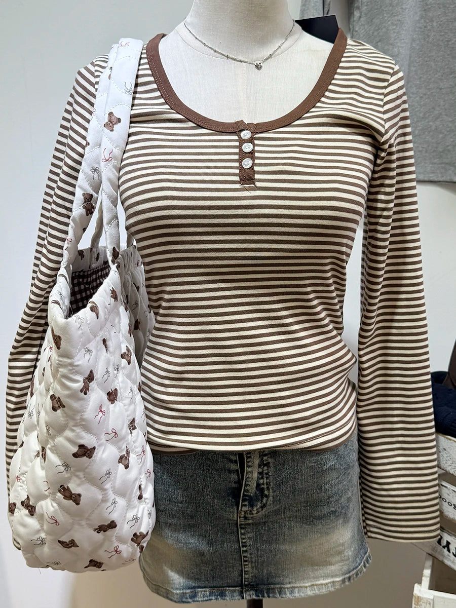 Y2K Langarmshirt Damen – Gestreift & Modern - So ist Leben