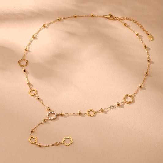 Nivora Blume Kette Edelstahl Zirkon Lange Halsketten Für Frauen PVD Vergoldet Metall Weiblichen Kragen Party Hochzeit Schmuck So ist Leben