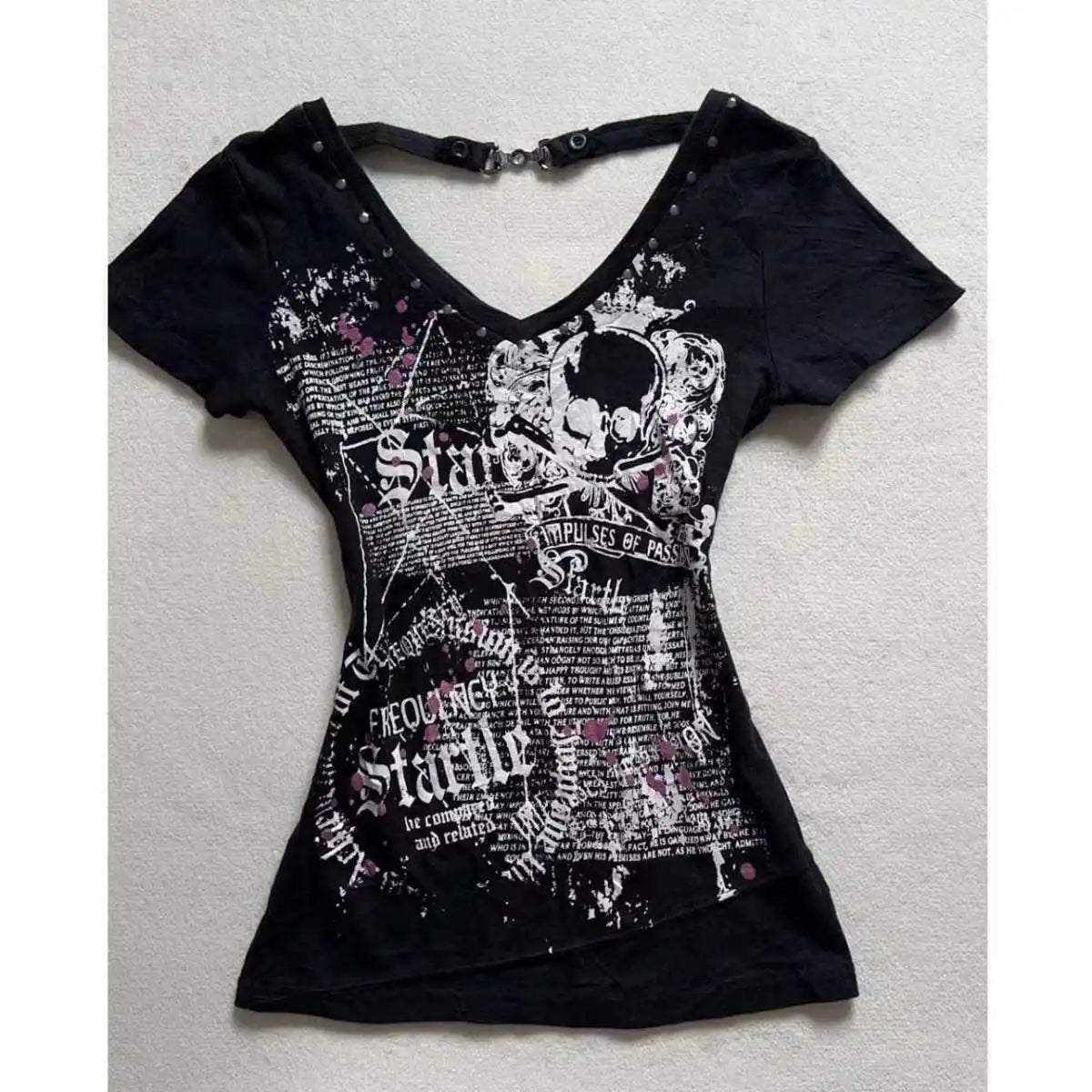 Harajuku Y2k Goth Frau Grafik T-Shirts Vintage Punk rückenfreie Shirts 90er Jahre süße heiße Mädchen Grunge T-Shirts Crop Top Baby Tees Sexy So ist Leben