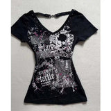 Harajuku Y2k Goth Frau Grafik T-Shirts Vintage Punk rückenfreie Shirts 90er Jahre süße heiße Mädchen Grunge T-Shirts Crop Top Baby Tees Sexy So ist Leben