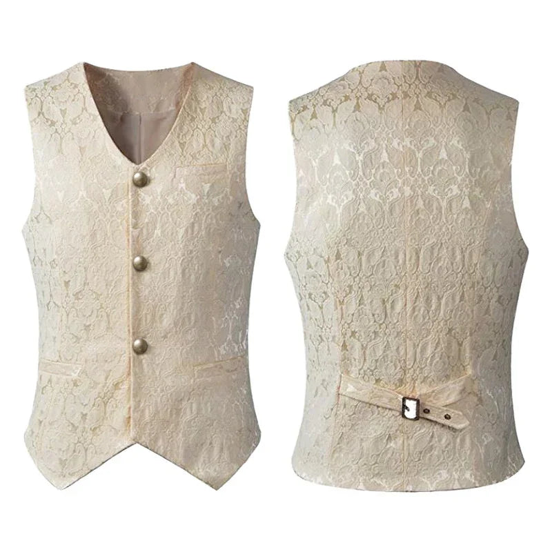 2024 Weste Herren Renaissance Steampunk Mantel Gothic Jacquard Weste Einreiher Business Formelle Kleidung Weste für Anzug So ist Leben