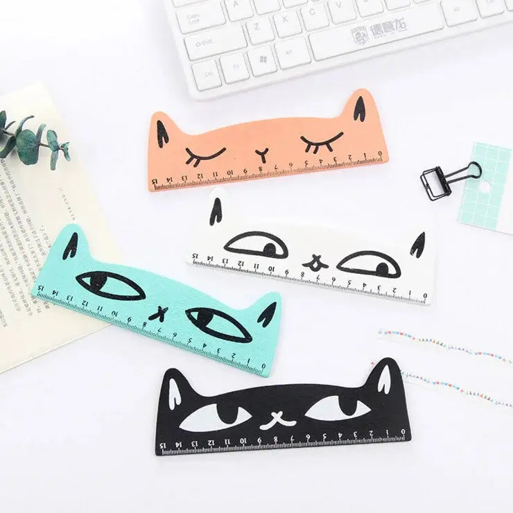 1 Stück Lytwtw's niedliches Kawaii-Lineal mit schwarzer Katze und Kätzchen, gerades Lineal, Holzwerkzeuge, Cartoon, Nähen, Zeichnen, Büro, Schule, Schreibwaren - So ist Leben