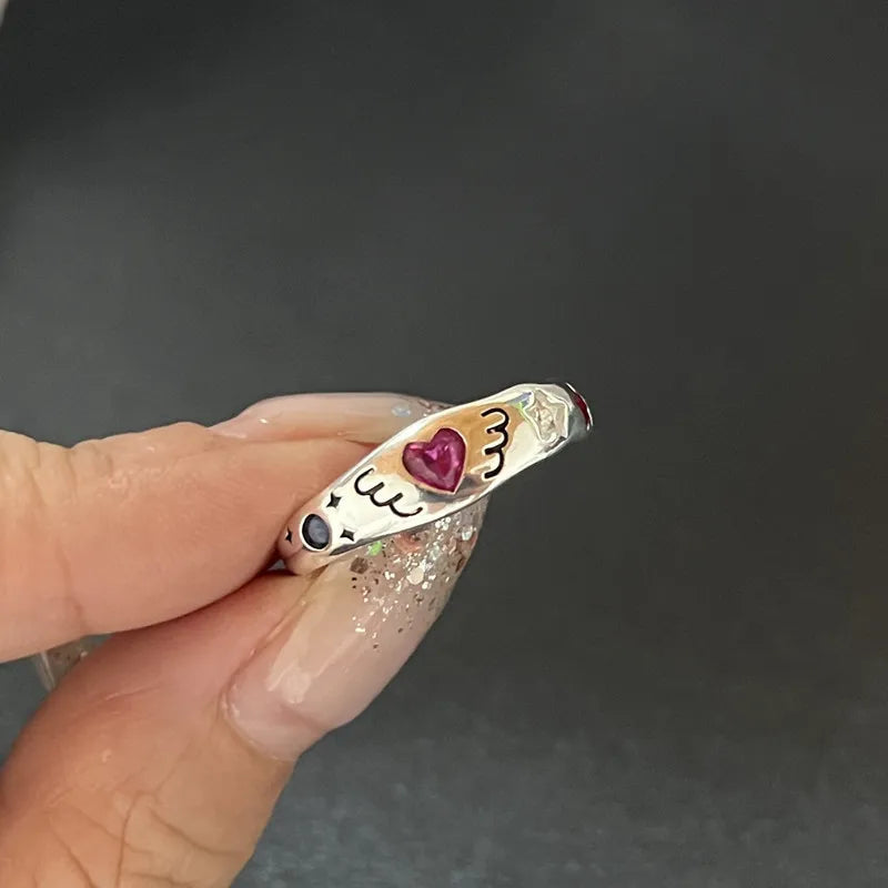 Y2K Kristall Ringe Kpop Herz Einstellbare Ring Unregelmäßige Geometrie Punk Vintage Ringe Set für Frauen Mädchen Neue Mode Schmuck So ist Leben