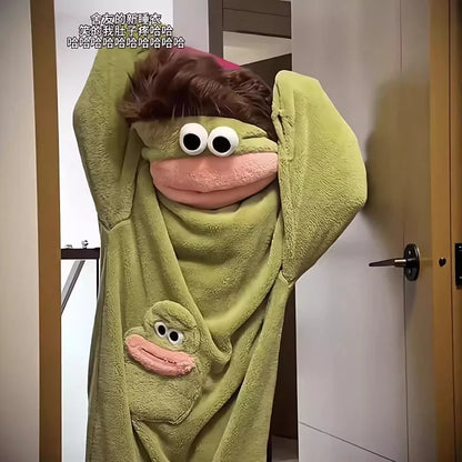 Hangyodon One Piece Pyjama aus Korallenfleece, dick, warm, für den Winter, Cartoon-Motiv, lustiger Fischmund, Nachtwäsche für Damen und Herren, Paar-Loungewear So ist Leben