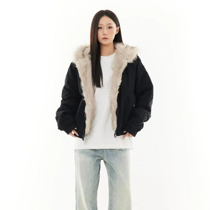 Y2K Winter Neue Blaue Plüsch Baumwolle Gefütterte Jacke Unisex Amerikanische High Street Kapuzenjacke Verdickte Paare Casual Mantel So ist Leben