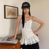Frauen Patchwork Spitze Weiß Hosenträger Weste Trim Bottom Saum Schicht Dünne Halter Tops Rüschen Rand Haut-freundliche Atmungsaktive Weste So ist Leben