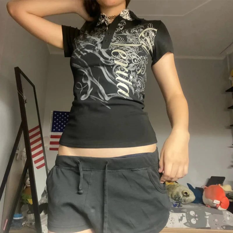 Y2k Crop Top Punk Grafik T-shirts Straße Hot Girl 2000er Jahre Kleidung Süße Slim Tees Harajuku Sommer Damen Top Gothic Shirt emo So ist Leben