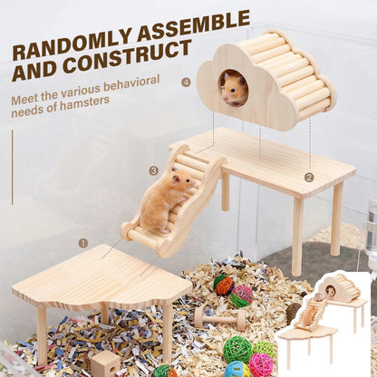 4-teiliges Hamster-Plattform-Set mit Leiter, Versteck, Holzspielhaus und Klettertreppe für Kleintiere wie Hamster, Ratten, Gerbils, Chinchillas und Mäuse So ist Leben