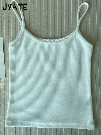 Süße Blumendruck Öse Schleife abgeschnittene Westen Frauen Baumwolle beiläufige dünne Spitzenbesatz Tank Tops Vintage Adrette süße Leibchen Y2K So ist Leben