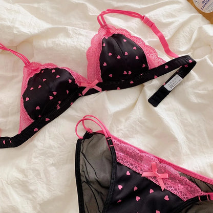 KUCLUT BH-Set, süßer Triangel-BH aus Satin mit französischer Spitze, für kleine Brüste, geraffte Unterwäsche ohne Stahlring, dünner BH So ist Leben