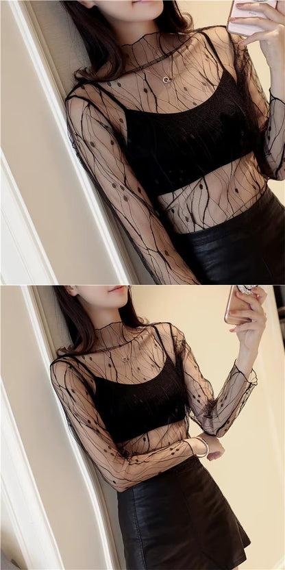 Damen Mesh Langarmshirt Modern mit Spitzenakzent So ist Leben