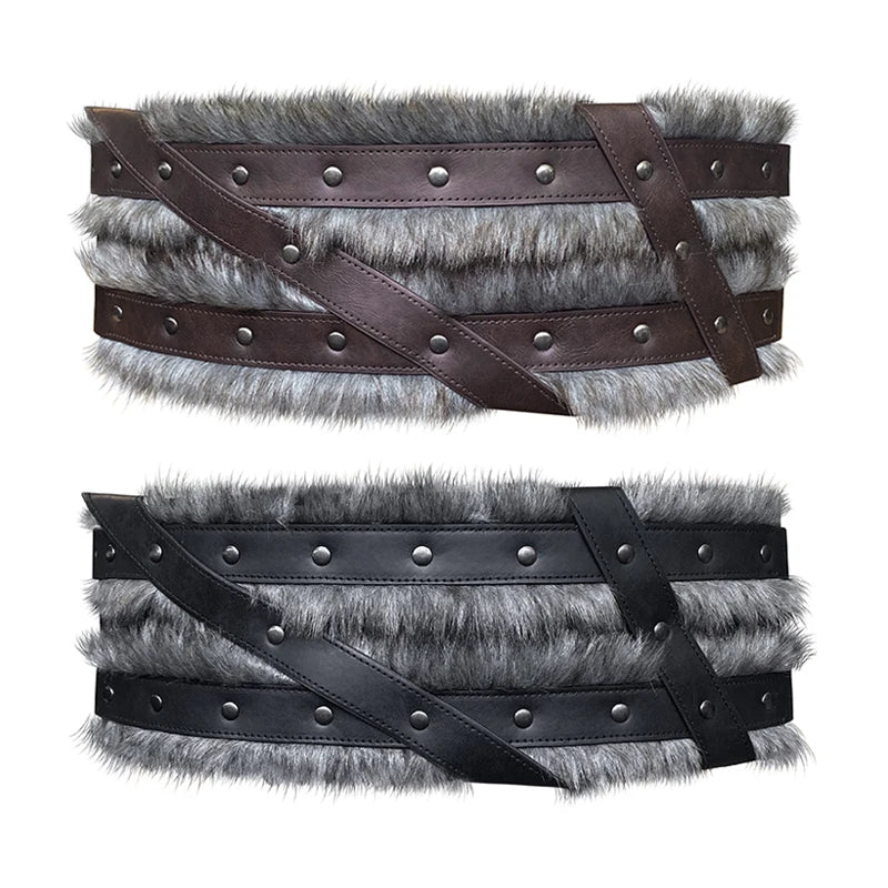 Mittelalter licher Wikinger Ritter breiter Gürtel Kunst pelz Pu Leder Hüftgurt Gothic Nordic Viking Renaissance Rüstung Cosplay Bühne Requisiten So ist Leben