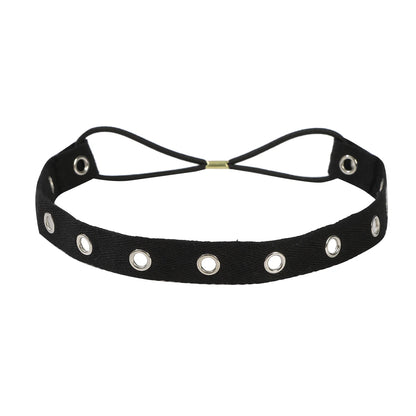 Punk Mädchen Stoff Hohl Elastisches Stirnband Metall Rock Personalisierte Hohl Ösen Haarband Casual Sport Stirnbänder Haar Zubehör So ist Leben