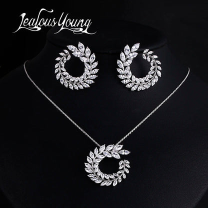 Zwei Größe Neue Design Luxus AAA Zirkon Olivenzweig Ohrringe und Anhänger Schmuck Sets Für Mode Frauen Hochzeit Schmuck Set AS128 So ist Leben
