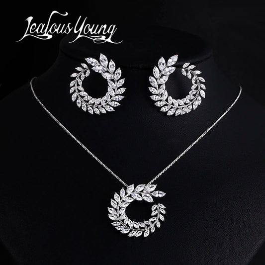 Zwei Größe Neue Design Luxus AAA Zirkon Olivenzweig Ohrringe und Anhänger Schmuck Sets Für Mode Frauen Hochzeit Schmuck Set AS128 So ist Leben