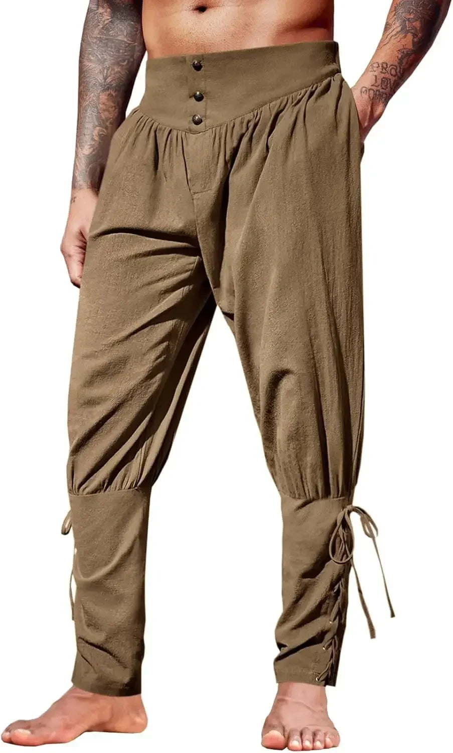 Mittelalterliche Herren-Knöchelhose, Renaissance, Wikinger, Pirat, Schnürung, schmal zulaufende Halloween-Leinen-Kostümhose, Cargohose So ist Leben