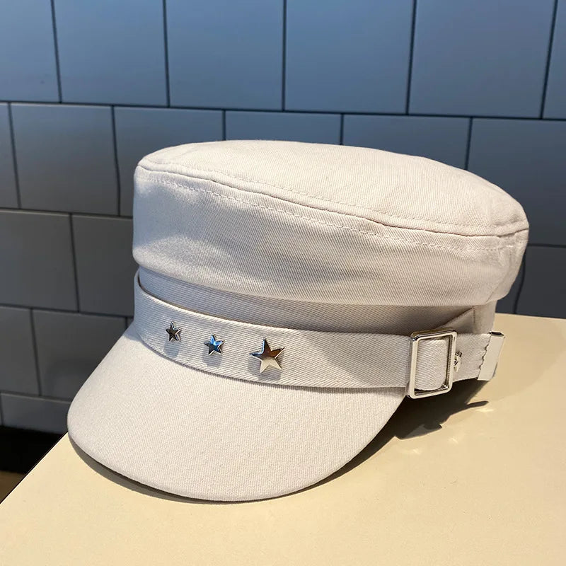 Frauen Baskenmütze Schwarz Stern Hut Frühling und Herbst Winter Britischen Retro Mode Neue Meer Militärischen Stil Koreanische Kappen mutter hüte So ist Leben