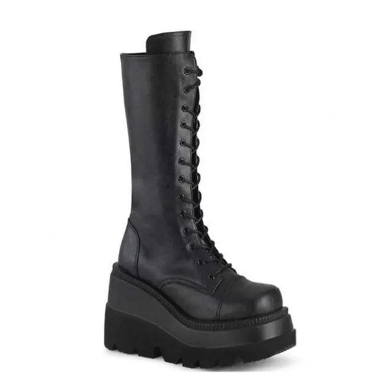 Heißer Verkauf der Saison, Gothic-Stil, dicker Boden, Stiefeletten, Motorrad-Ritterstiefel, nicht über dem Knie, großer Kopf, schlanke, hohe Röhrenstiefel So ist Leben