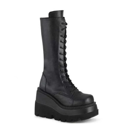 Heißer Verkauf der Saison, Gothic-Stil, dicker Boden, Stiefeletten, Motorrad-Ritterstiefel, nicht über dem Knie, großer Kopf, schlanke, hohe Röhrenstiefel So ist Leben