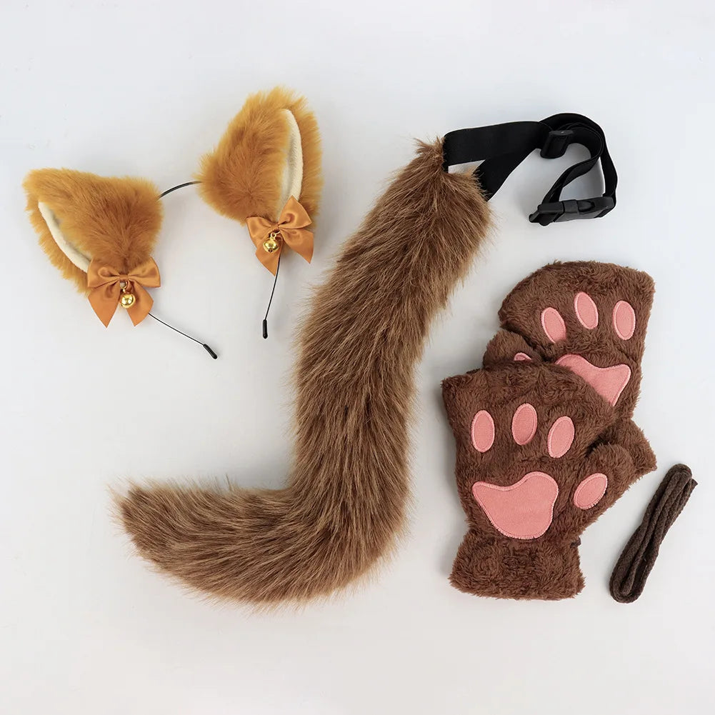 Halloween-Katzen-Kostüm-Set für Mädchen, Cosplay, Halloween-Katzen-Kostümzubehör mit Stirnband, Schwanz, Handschuhe, 3-teilig So ist Leben