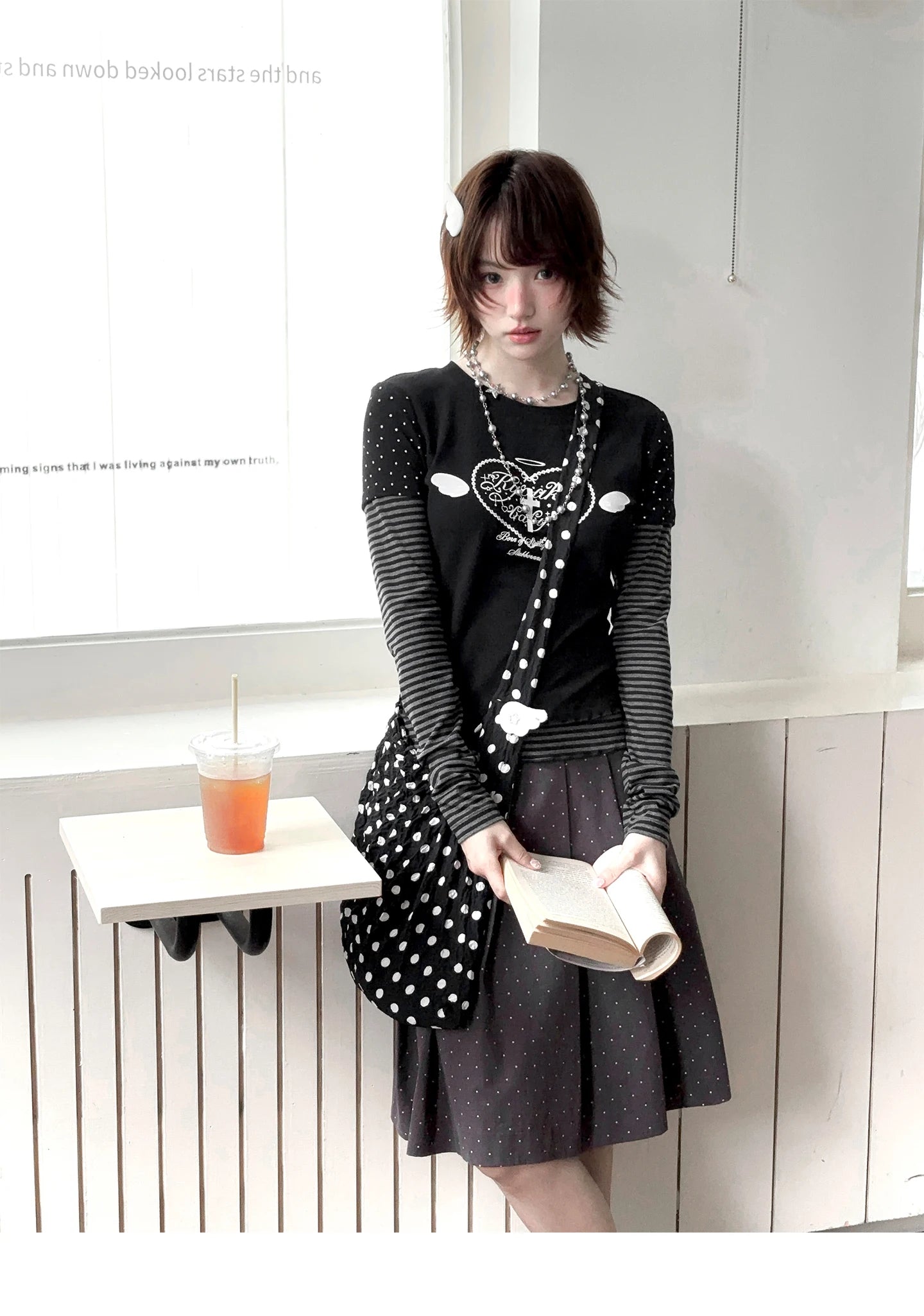 Genayooa Y2k Fairycore Damen T-Shirt Patchwork Langarm Print Grafik Tops Streetwear Ästhetische 2000er Jahre T-Shirts Japanischer Stil So ist Leben