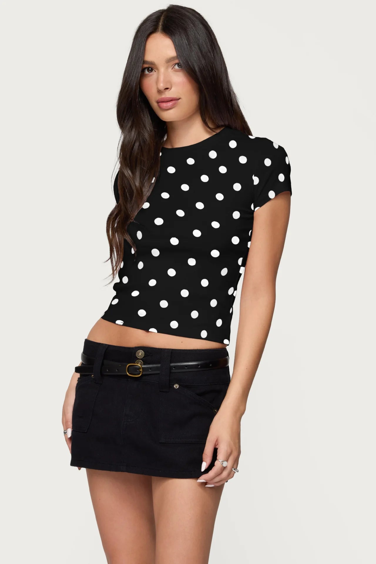 Vintage Polka Dot Kurzarm-T-Shirt für Damen, normale Passform, Rundhalsausschnitt, 2026 Sommer, neues lässiges T-Shirt, trendiges Streetwear-Crop-Top So ist Leben
