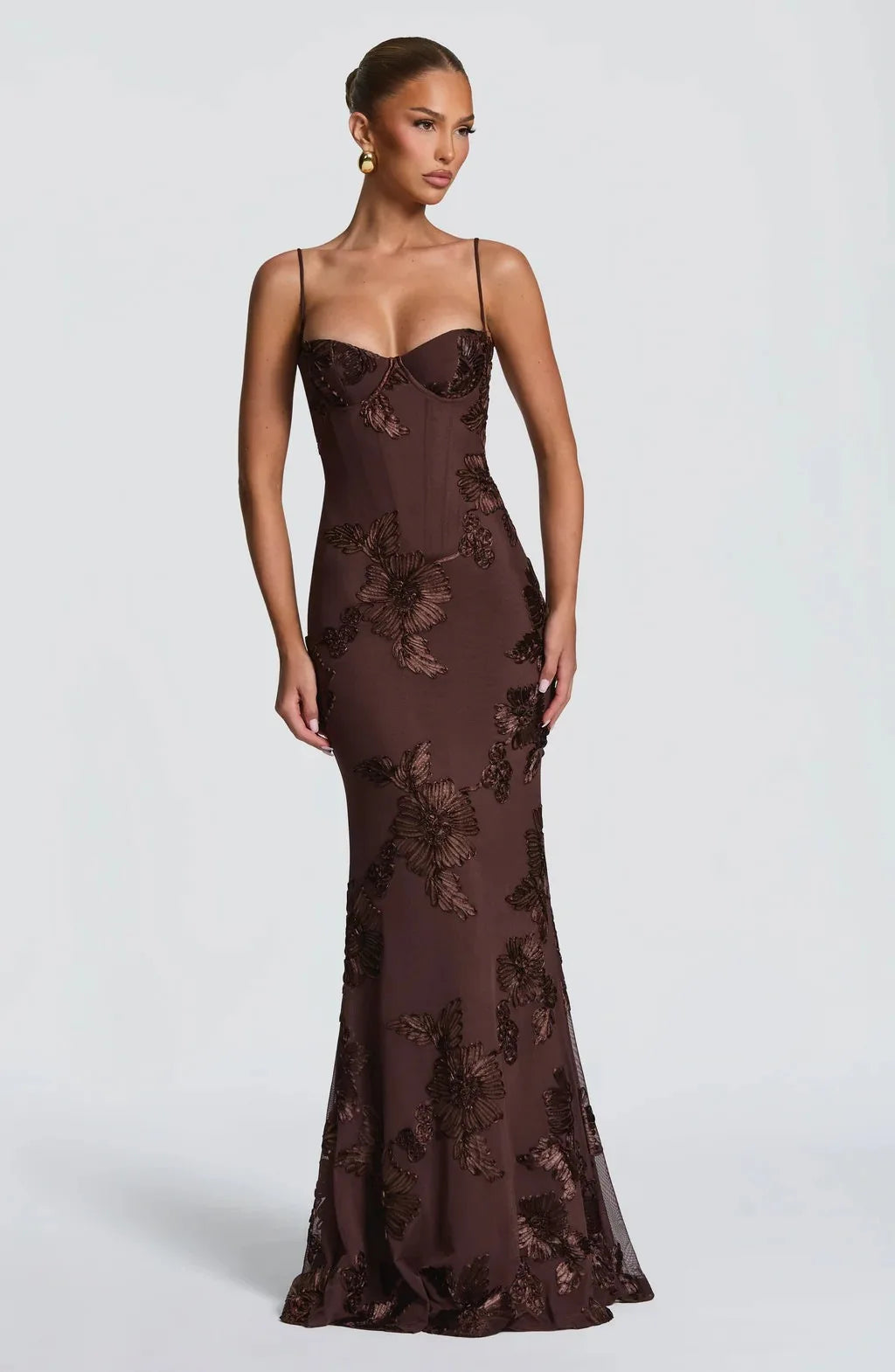 Französisches Rückenfreies Einfarbiges Elegantes Abendkleid mit Trägern, Blumenmuster, Hochwertiges Bankettkleid, Schlankes Kleid So ist Leben