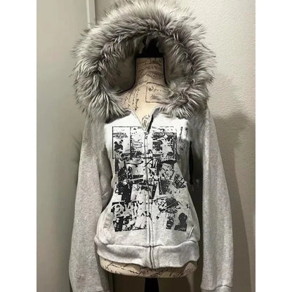Vintage Sweatshirts 2025, Damenbekleidung, weißer Druck, Tunika mit Kapuze, Y2k-Mantel, Streetwear, Mode, lässige Hoodies, Tops, Ropa Mujer So ist Leben