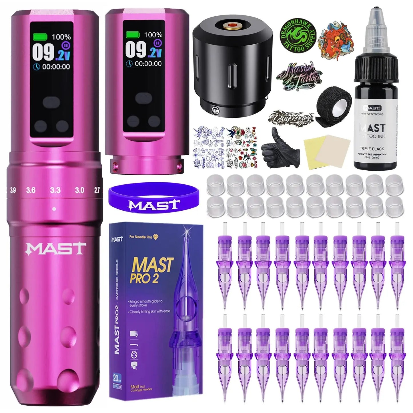 Mast Fold2 Pro Tätowiermaschine Komplett mit Kit Kabellos Rotary Pen 7 Hübe 2 Akkus 2000 mAh Netzteil für Körperkunst Dauerhafter Make-up tattoo maschine set  tattoo zubehör So ist Leben