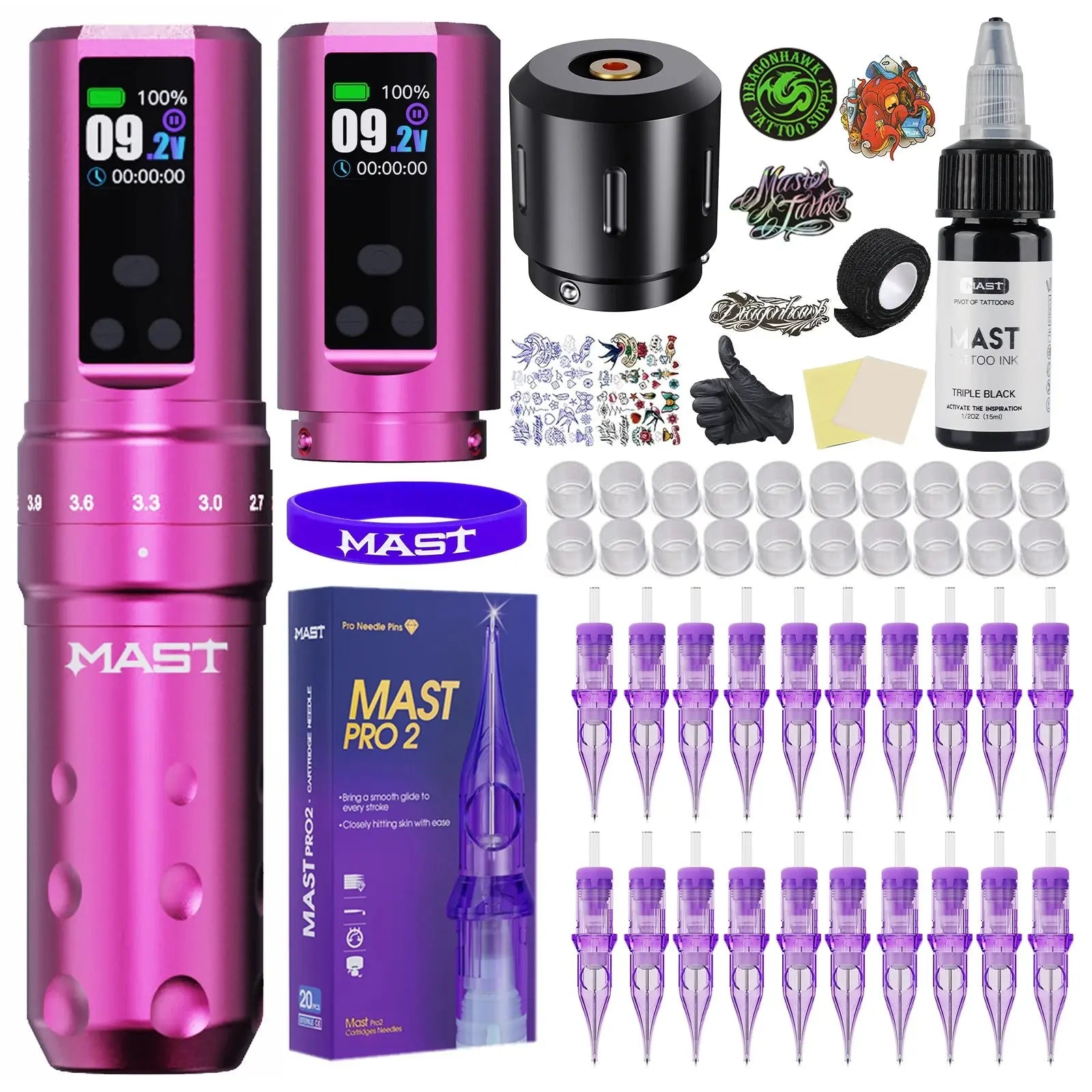 Mast Fold2 Pro Tätowiermaschine Komplett mit Kit Kabellos Rotary Pen 7 Hübe 2 Akkus 2000 mAh Netzteil für Körperkunst Dauerhafter Make-up tattoo maschine set  tattoo zubehör So ist Leben