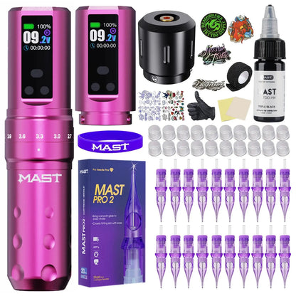Mast Fold2 Pro Tätowiermaschine Komplett mit Kit Kabellos Rotary Pen 7 Hübe 2 Akkus 2000 mAh Netzteil für Körperkunst Dauerhafter Make-up tattoo maschine set  tattoo zubehör So ist Leben