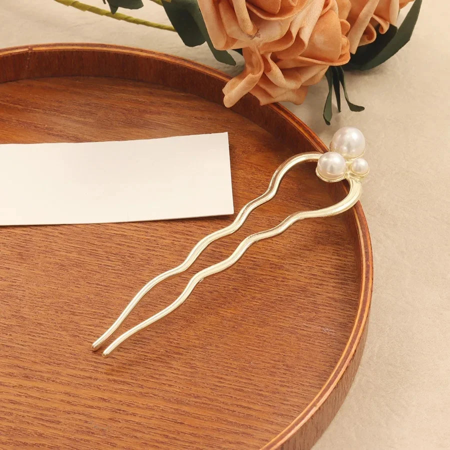 U-förmige Haarnadel aus Metall, Perlen-Schmetterlings-Haar-Accessoire, neuer chinesischer Stil, antikes Gefühl, hochwertige florale Step-Rock-Haarnadel So ist Leben